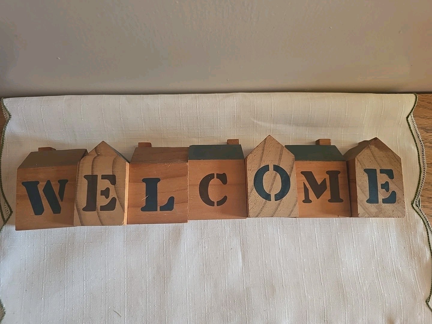 Wooden Blocks Welcome Houses Country Farmhouse Decor Rustic Wood