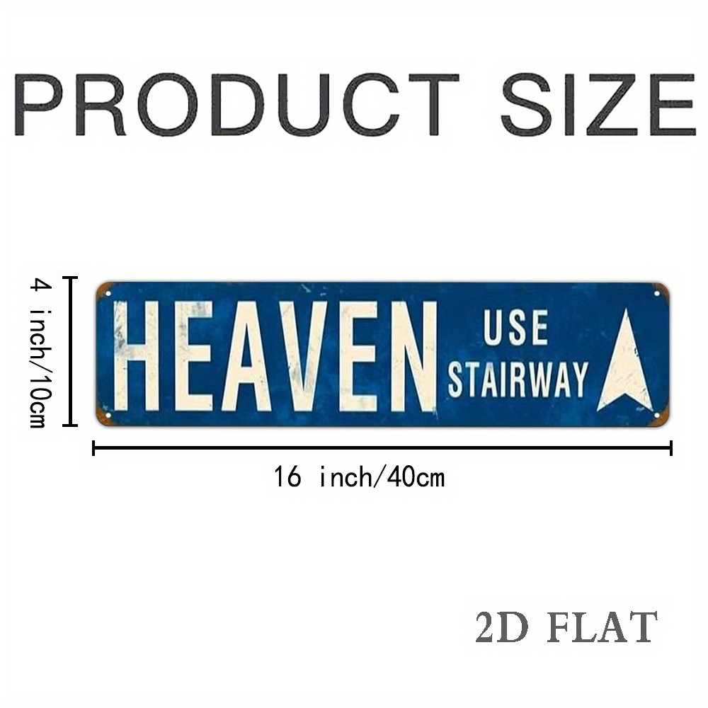 Retro “HEAVEN USE STAIRWAY” Weathered Metal Street Sign with Arrow for Man Cave