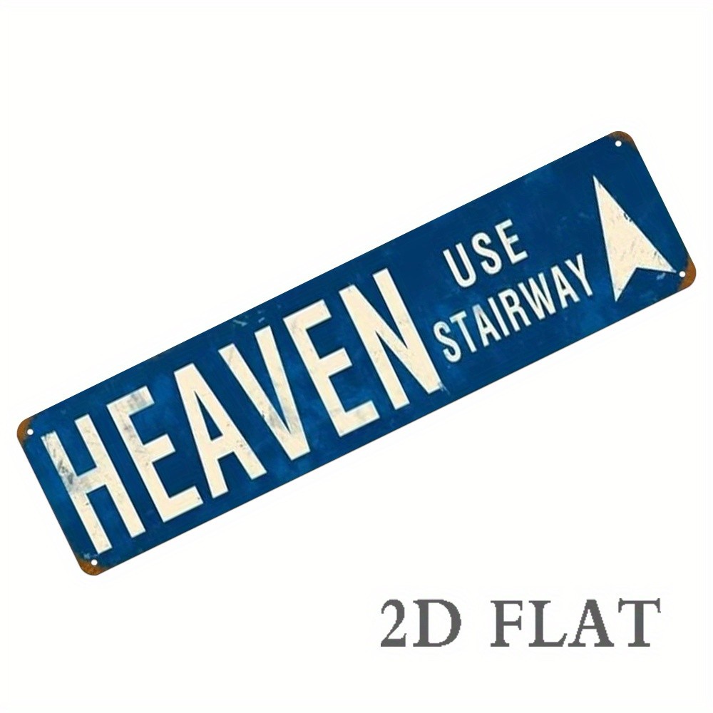 Retro “HEAVEN USE STAIRWAY” Weathered Metal Street Sign with Arrow for Man Cave
