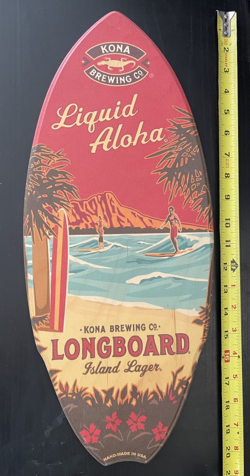 Kona Brewing Hawaii wood Surfboard Sign Longboard Liquid Aloha 8 1/2” x 20 1/4”