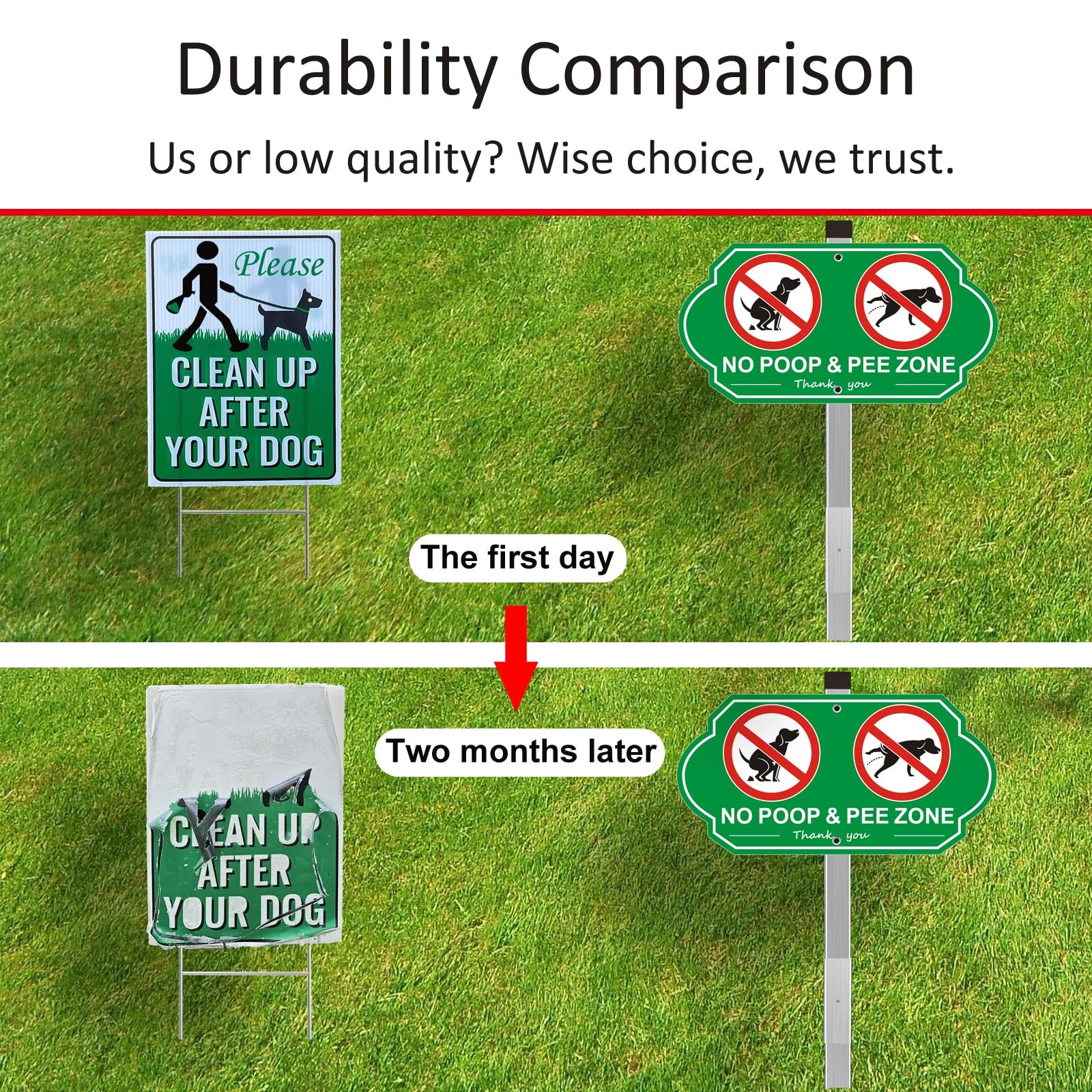 Heavy Duty Aluminum No Dog Poop Signs for Yard, 14″ x 7″ Metal No Poop And Pe…