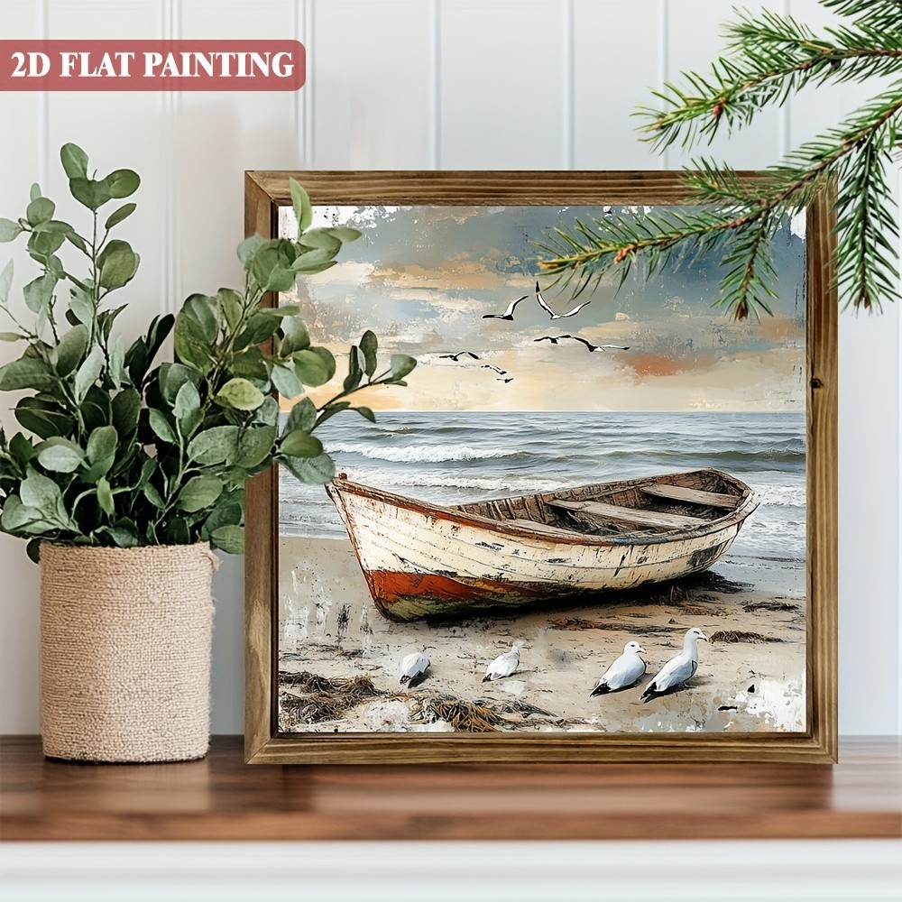 Retro Boat Seagull Beach Wooden Sign Vintage Coastal Decor Nautical Cafe Gift