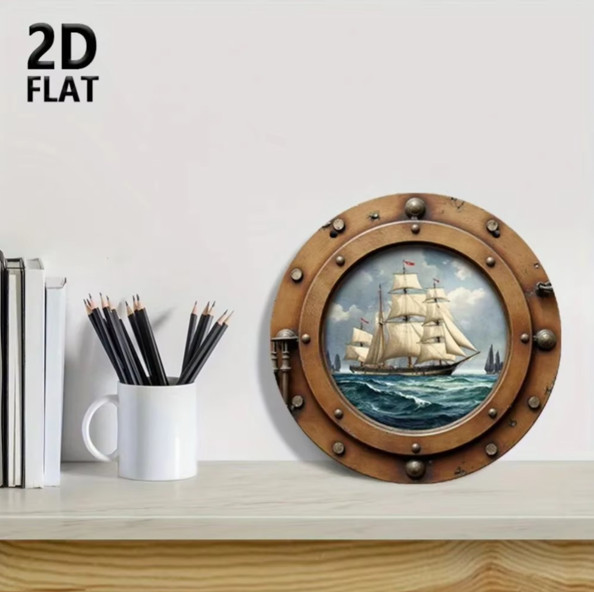 Nautical Porthole Wall Decor Retro Ship Print Sailboat Art For Coastal Home