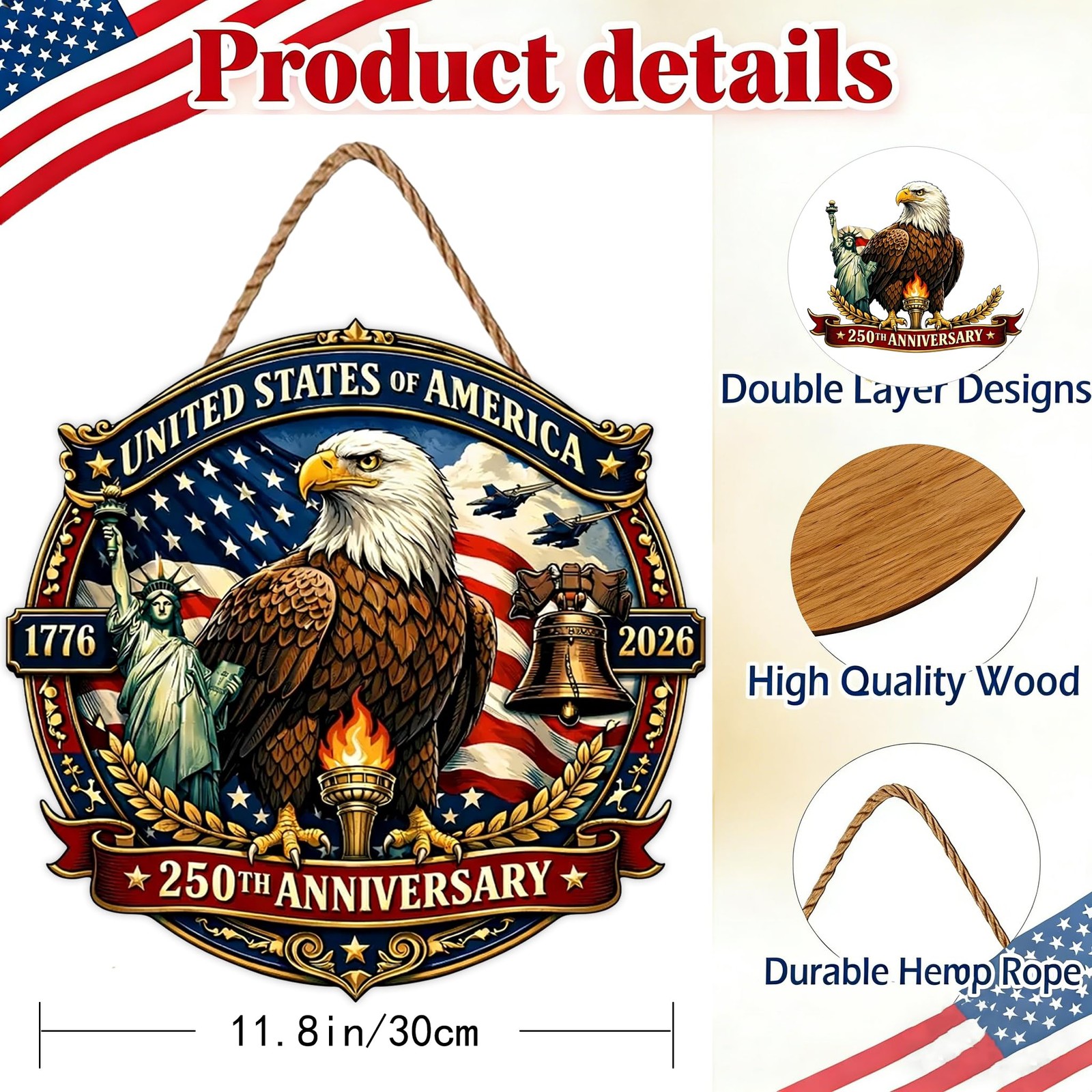 250 Anniversary 4th of July Door Sign Wooden 250th Anniversary 17762026 Wreat…