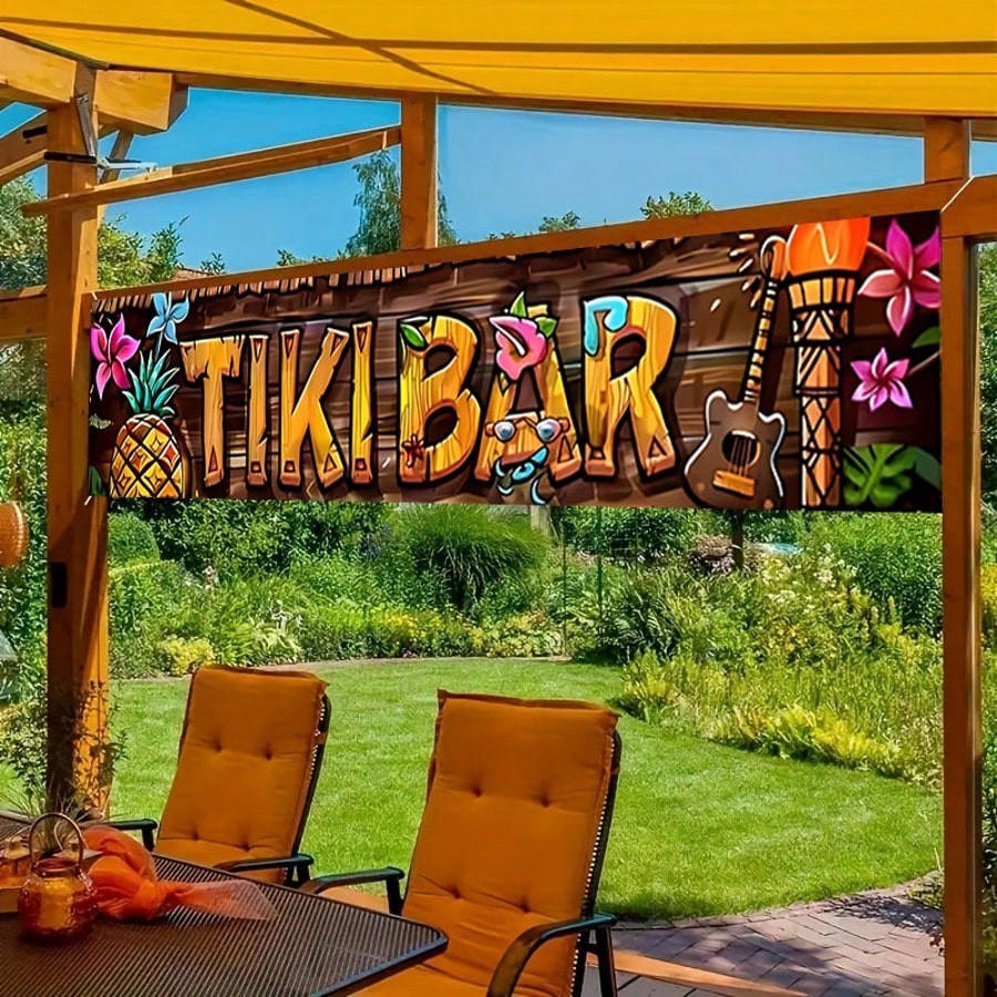 Multicolor Tiki Bar Banner 50x200cm Tropical Party Decor For Patio Garden