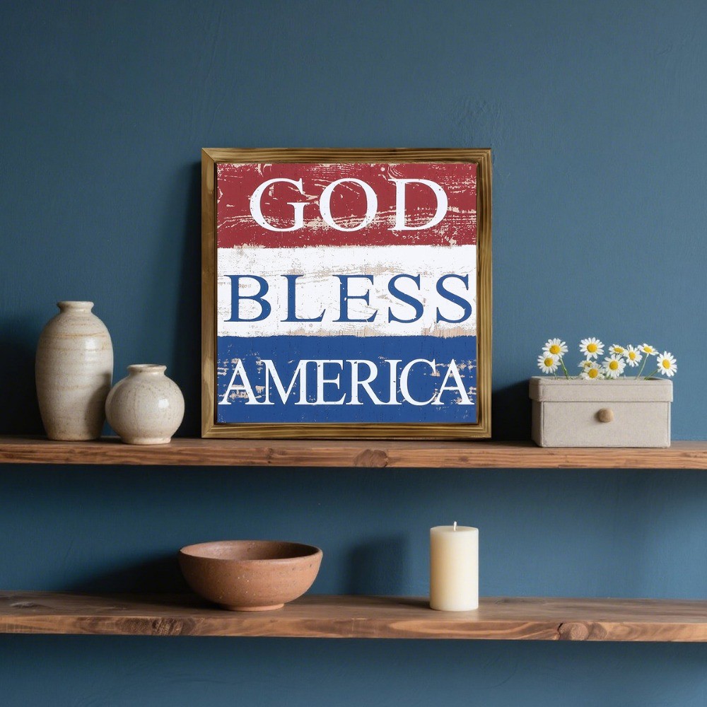 God Bless America Wooden Plaque 4th of July Patriotic Independence Day Decor