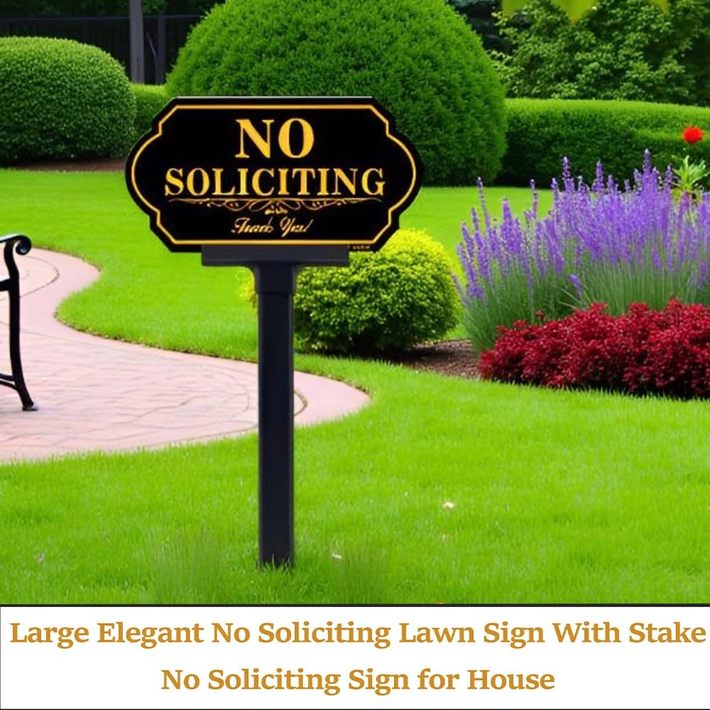 No Soliciting Yard Sign Aluminum 14×7 Inch With Fiberglass Stake Weatherproof