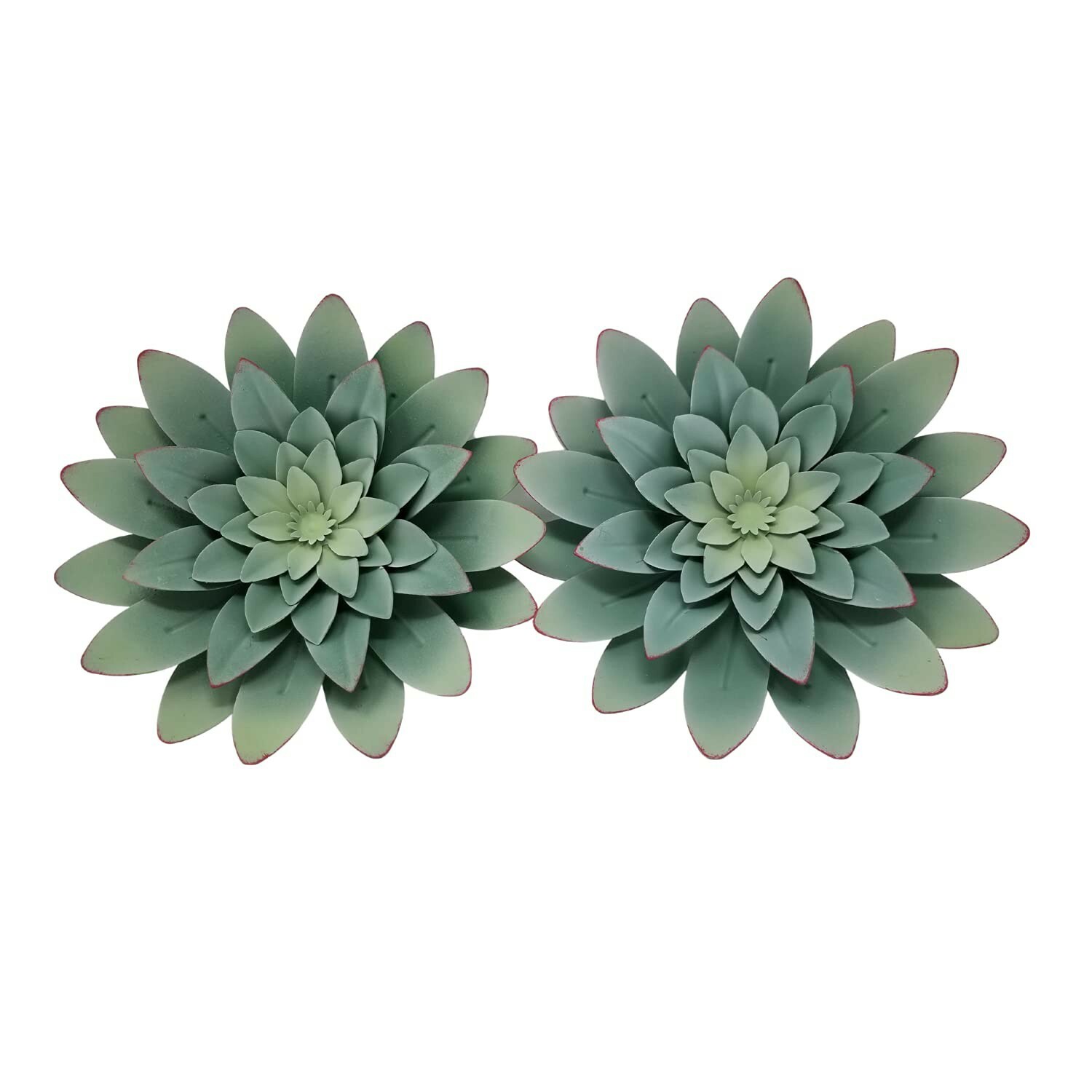 Green Succulent Metal Wall Hanging Decor 7.5 inch Desert Flower 2 Pack