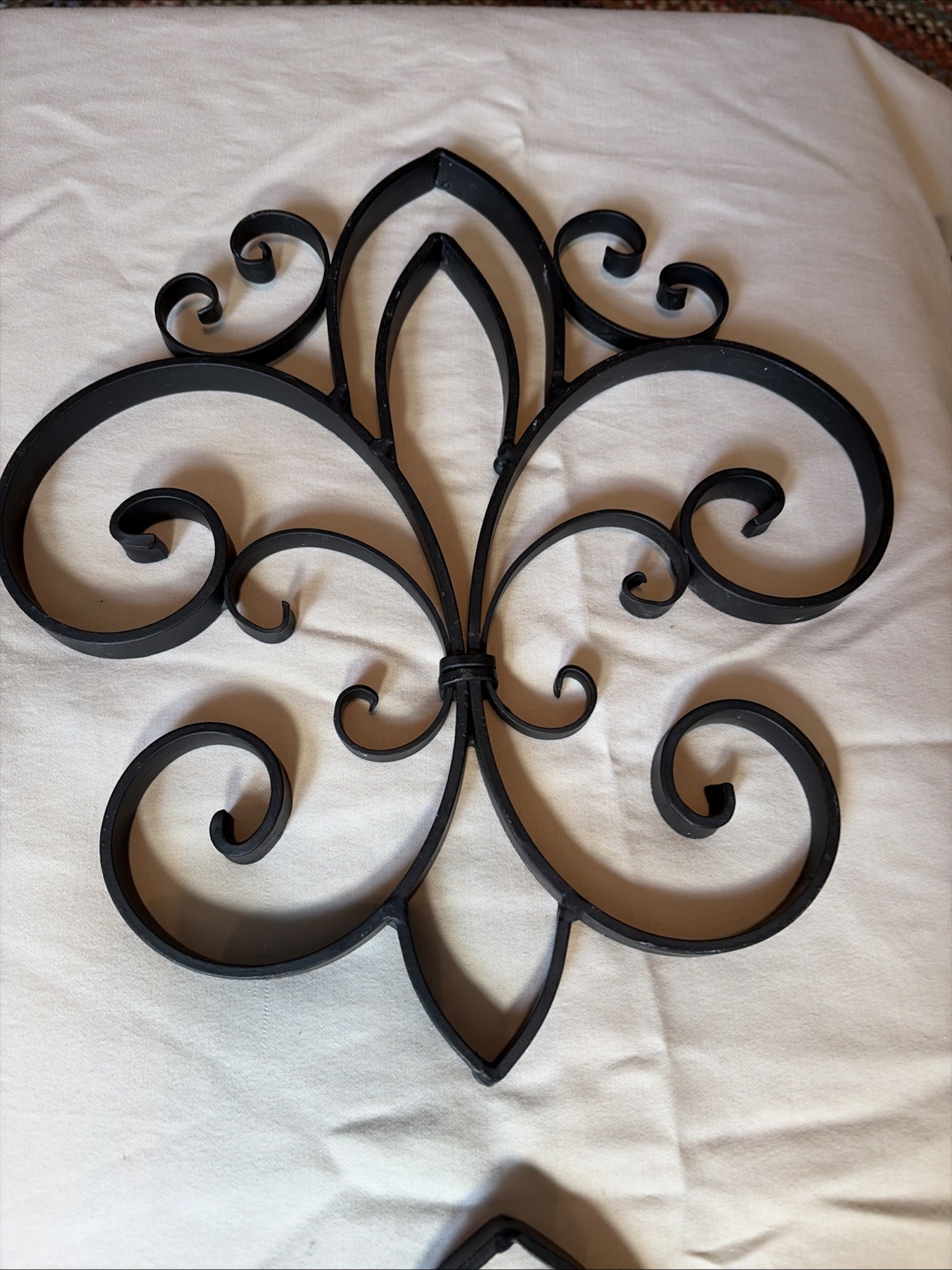 Fleur De Lis Black Wrought Iron Metal Scroll Wall Decor Vintage 11”x12” Pair