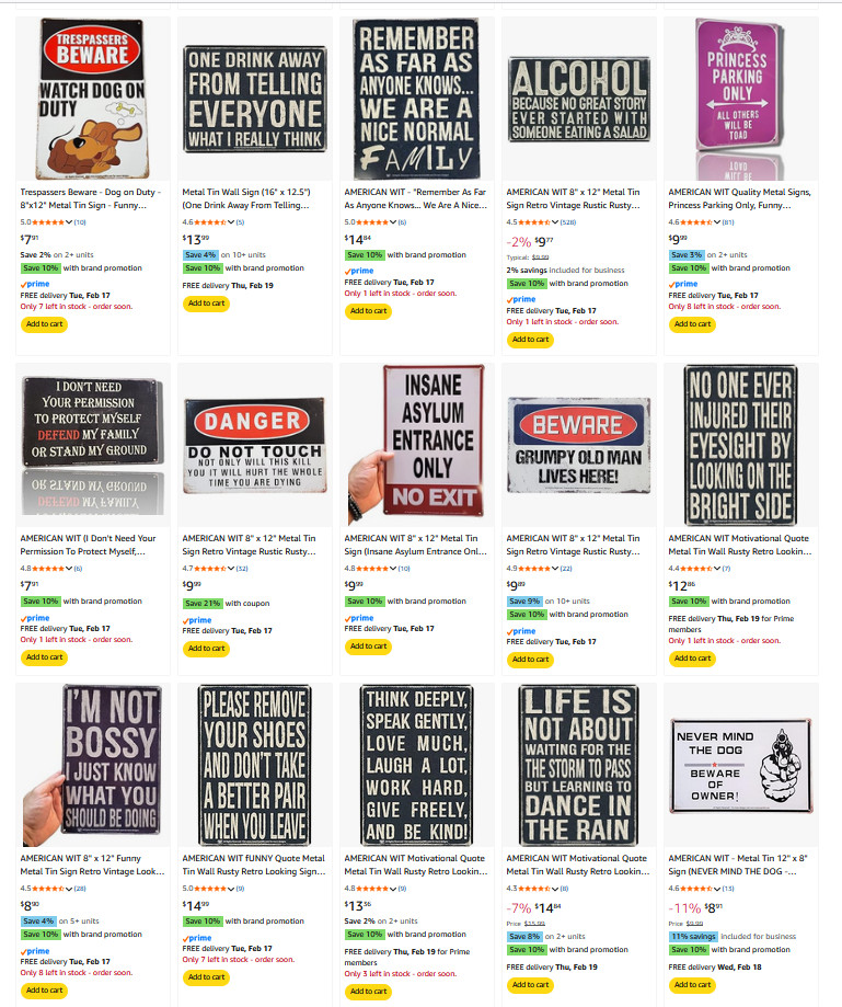 Bulk Funny Bar Novelty Metal Tin Signs – Random Assortment (8″ x 12″) Garage Man
