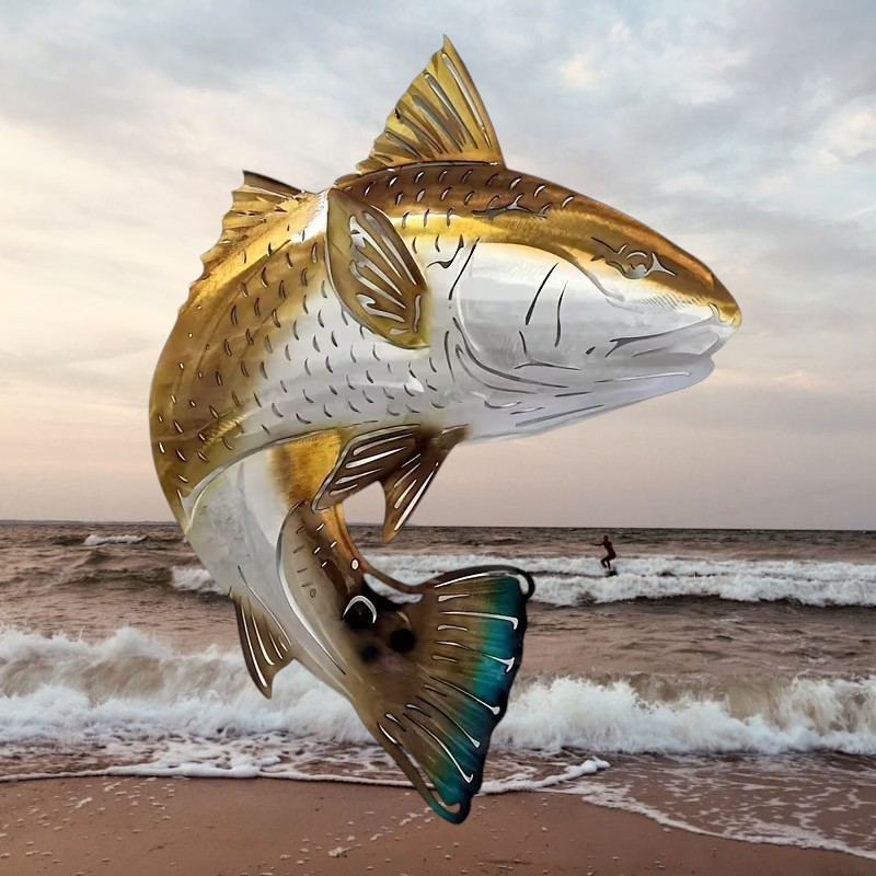 Redfish Metal Wall Decor Indoor Outdoor Fishing Wall Art Red Fish Sculpture Sign