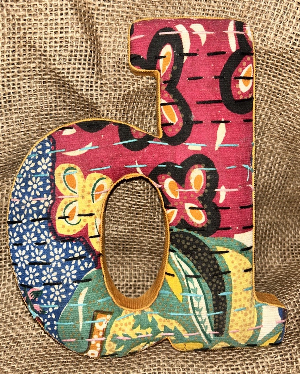 Anthropologie Single Ikat Fabric Letter ‘d’ Initial 7”W 8 1/8”T India