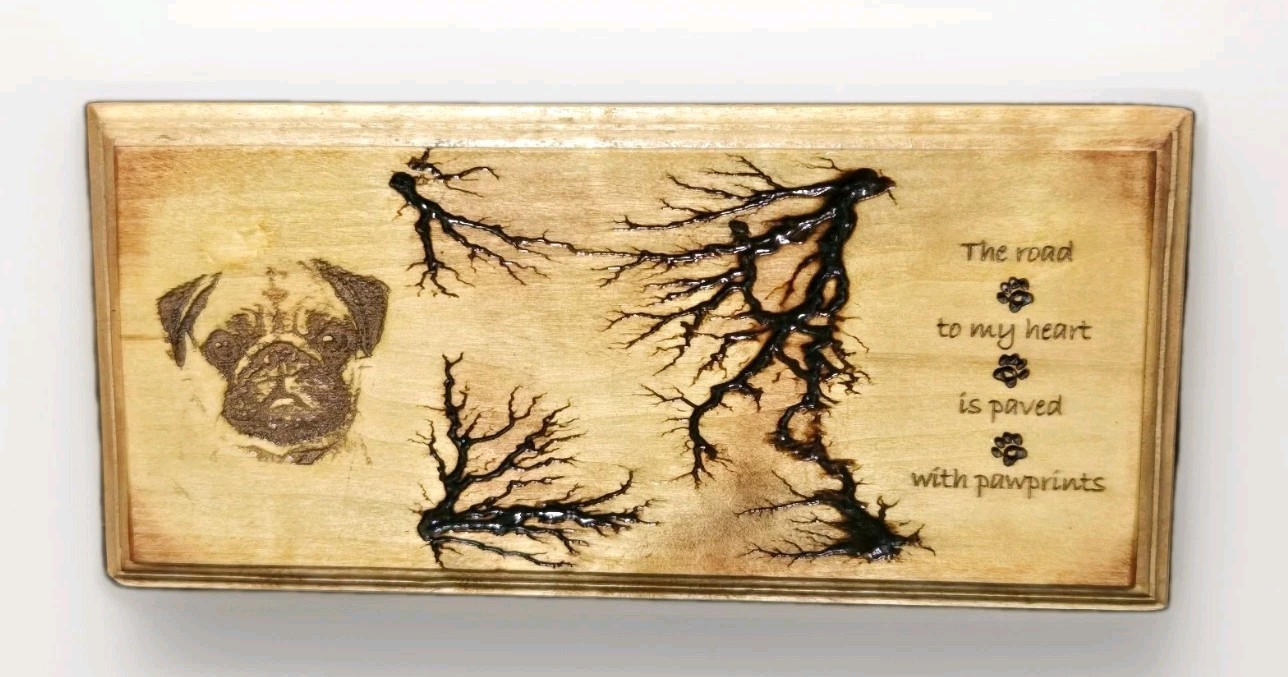 Dog Lover Rustic Wood Wall Art Pug Paw Prints Fractal Burned OOAK Handmade Sign