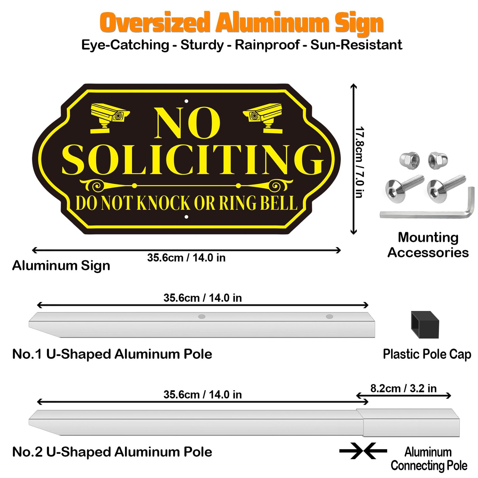 No Soliciting Sign with Stake for House Aluminum 14″x7″ Yard Sign Adjustable 28″