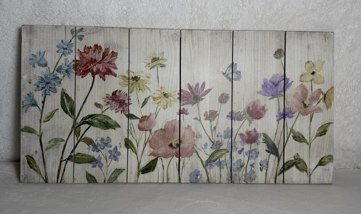 Floral Wildflower Wooden Wall Plaque Sign Rectangular Horizontal Decor