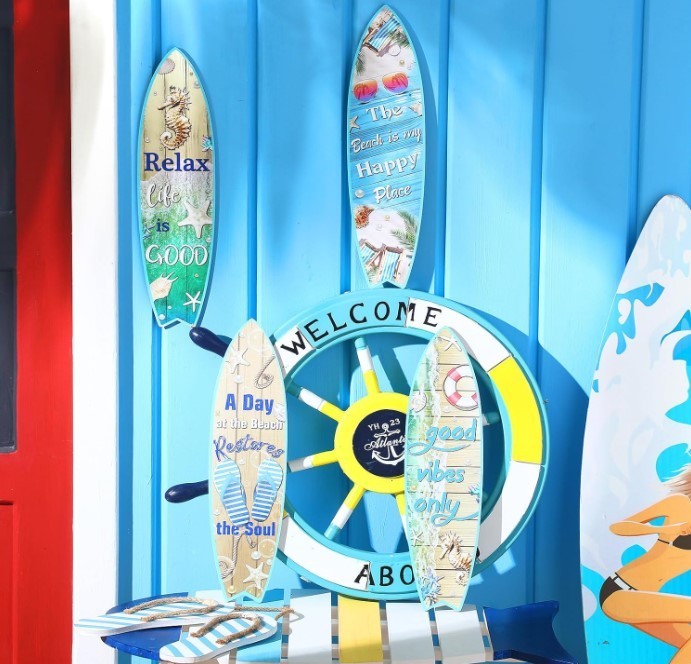 4 Pcs Surfboard Wall Decor Surfboard Wall Hanging Sign Wooden Beach Decoration S