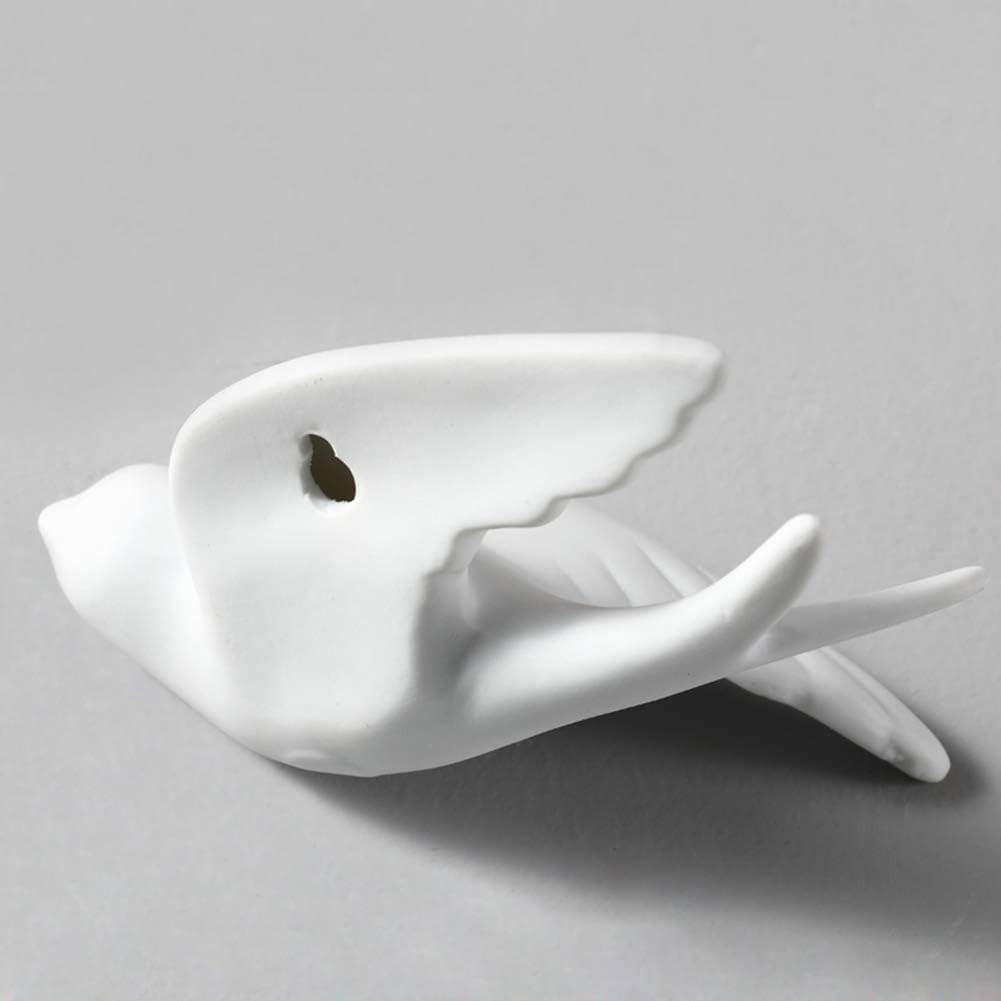 Set of 6 White Ceramic Birds Doves Sparrows Swallows Wall Mounted Decor Hanging