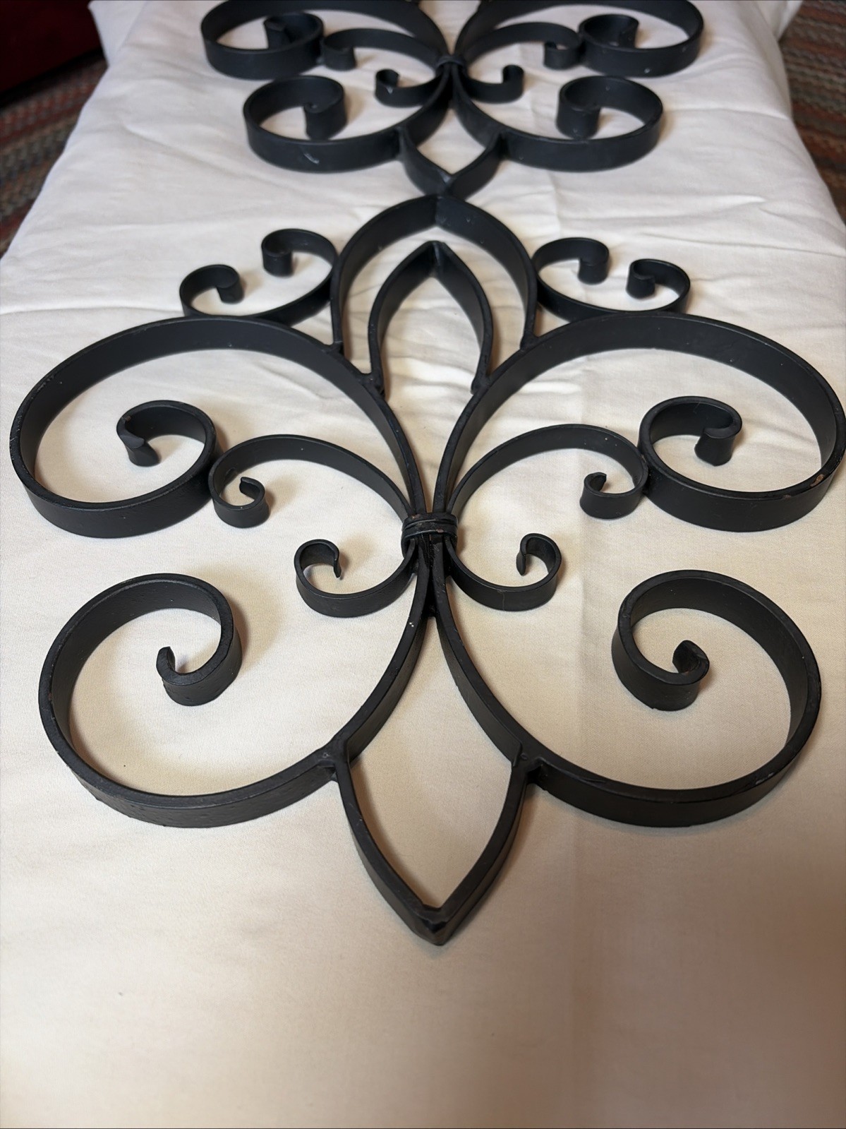 Fleur De Lis Black Wrought Iron Metal Scroll Wall Decor Vintage 11”x12” Pair