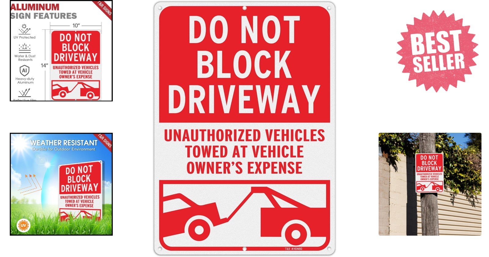 Large Reflective Do Not Block Driveway Sign – 14×10 Inches Aluminum Safety Sign