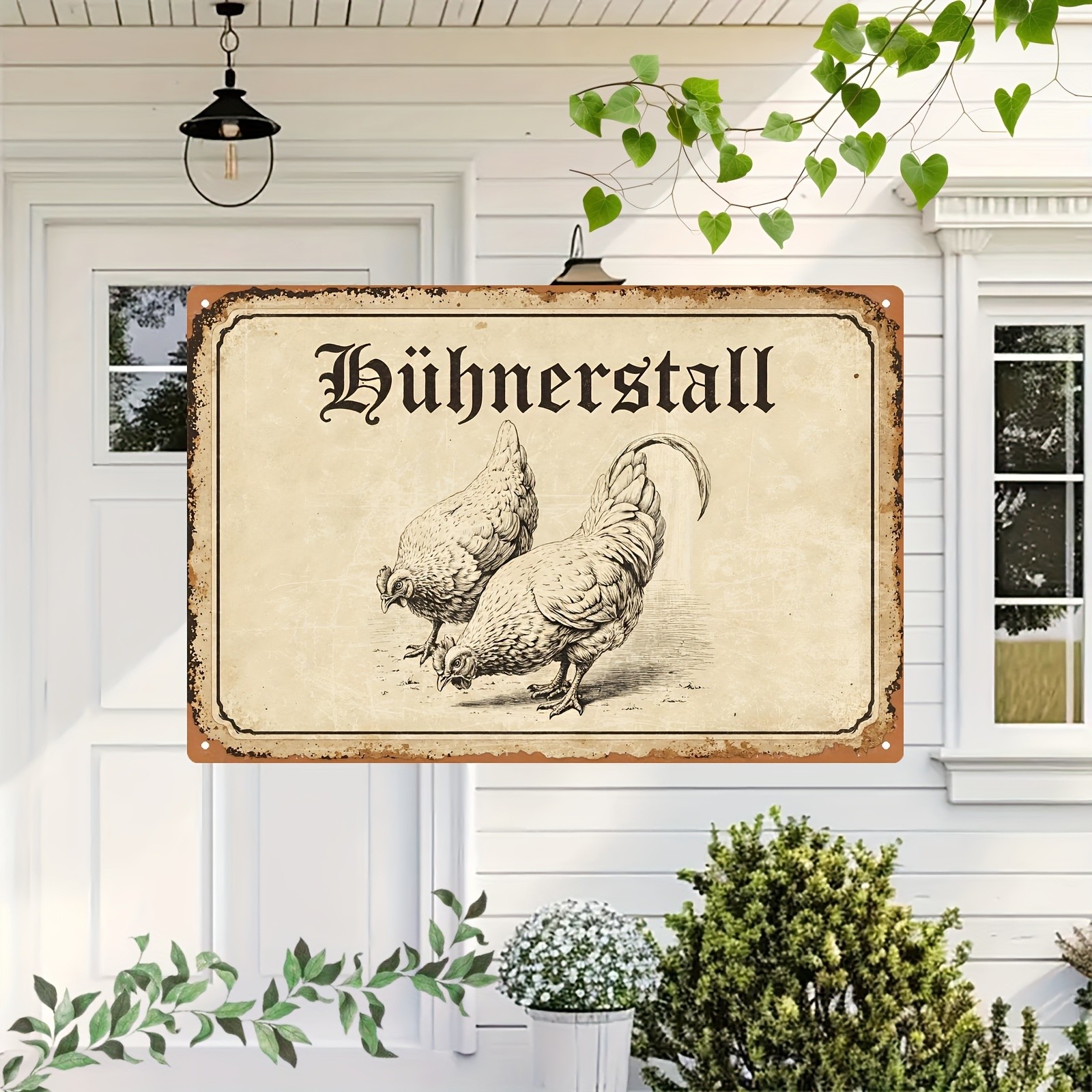 Vintage White Chicken Metal Wall Sign Farmhouse Decor