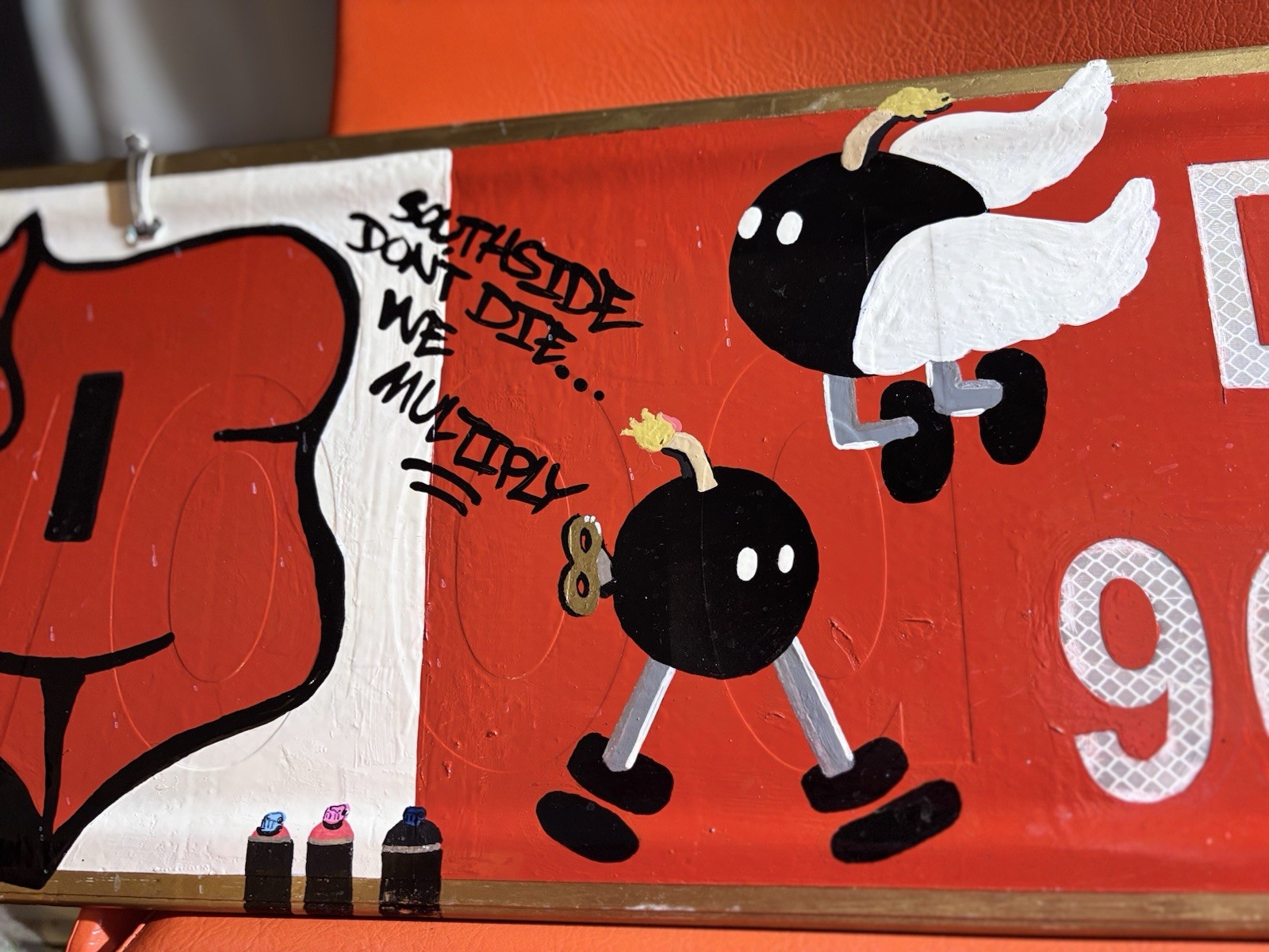 Original Urban Street Art on Metal Street Sign – Upcycled Wall Art Double Sided