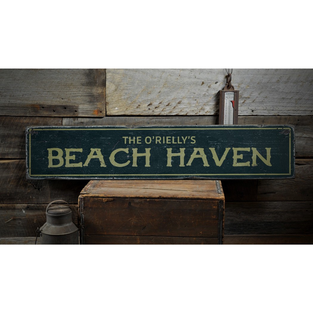 Beach Haven, Custom Family Name Beach – Rustic Distressed Wood Sign