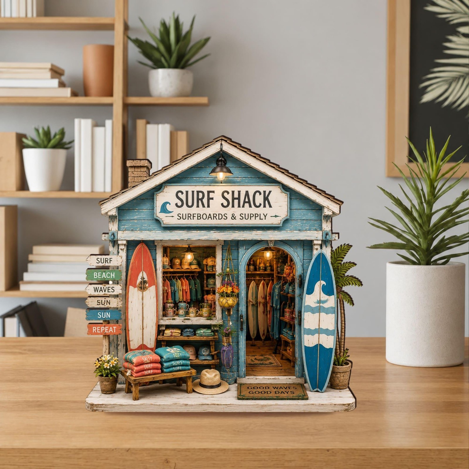 Personalized Surf Shop Wooden Block Coastal Surf Shack Decor Beach House Gift