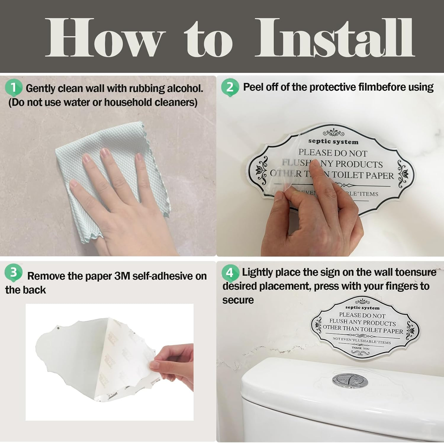 2Pcs Septic System Bathroom Sign, Do Not Flush Rules white-2pcs