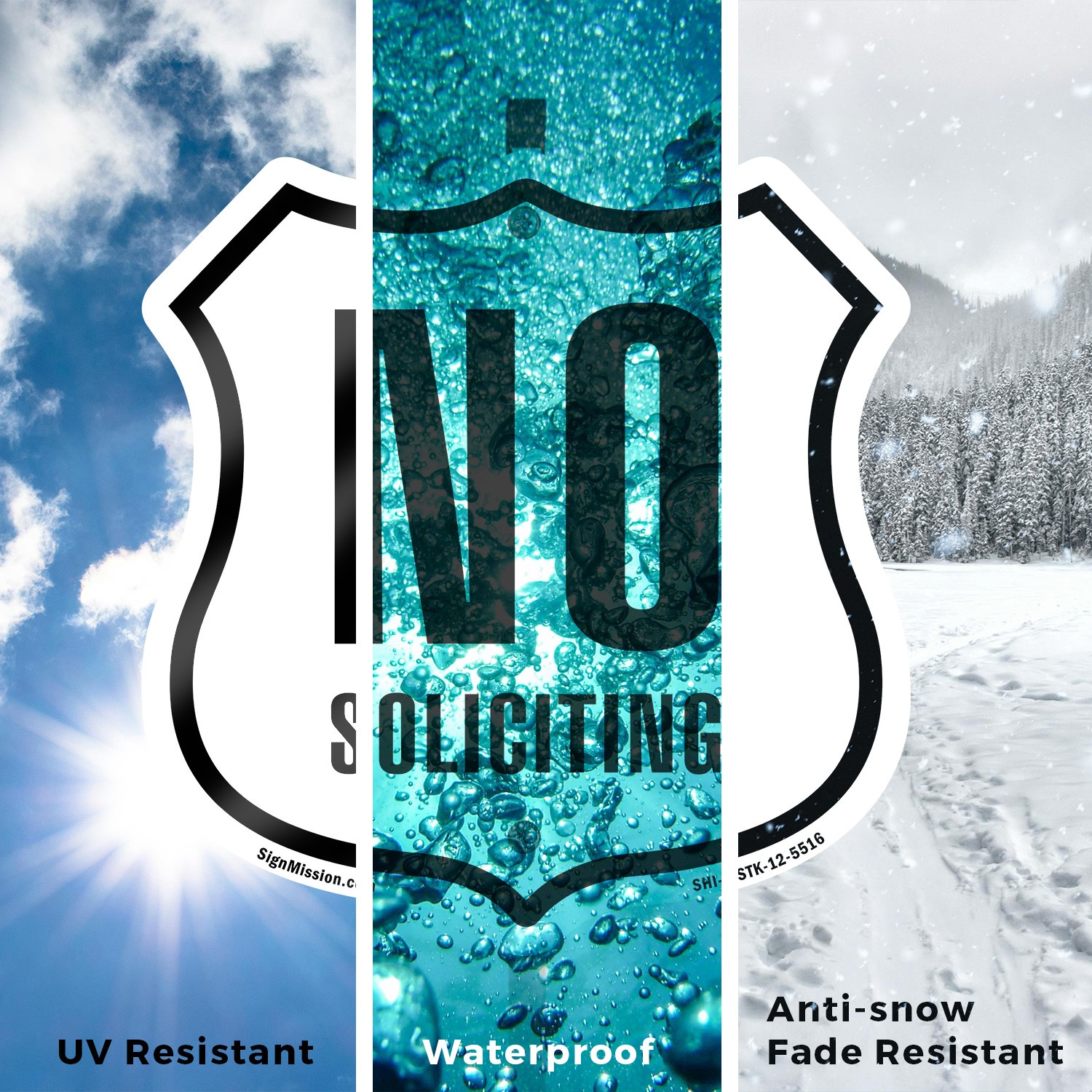 No Soliciting Shield Shaped Sign With Stake Weather Resistant Crafted in the USA