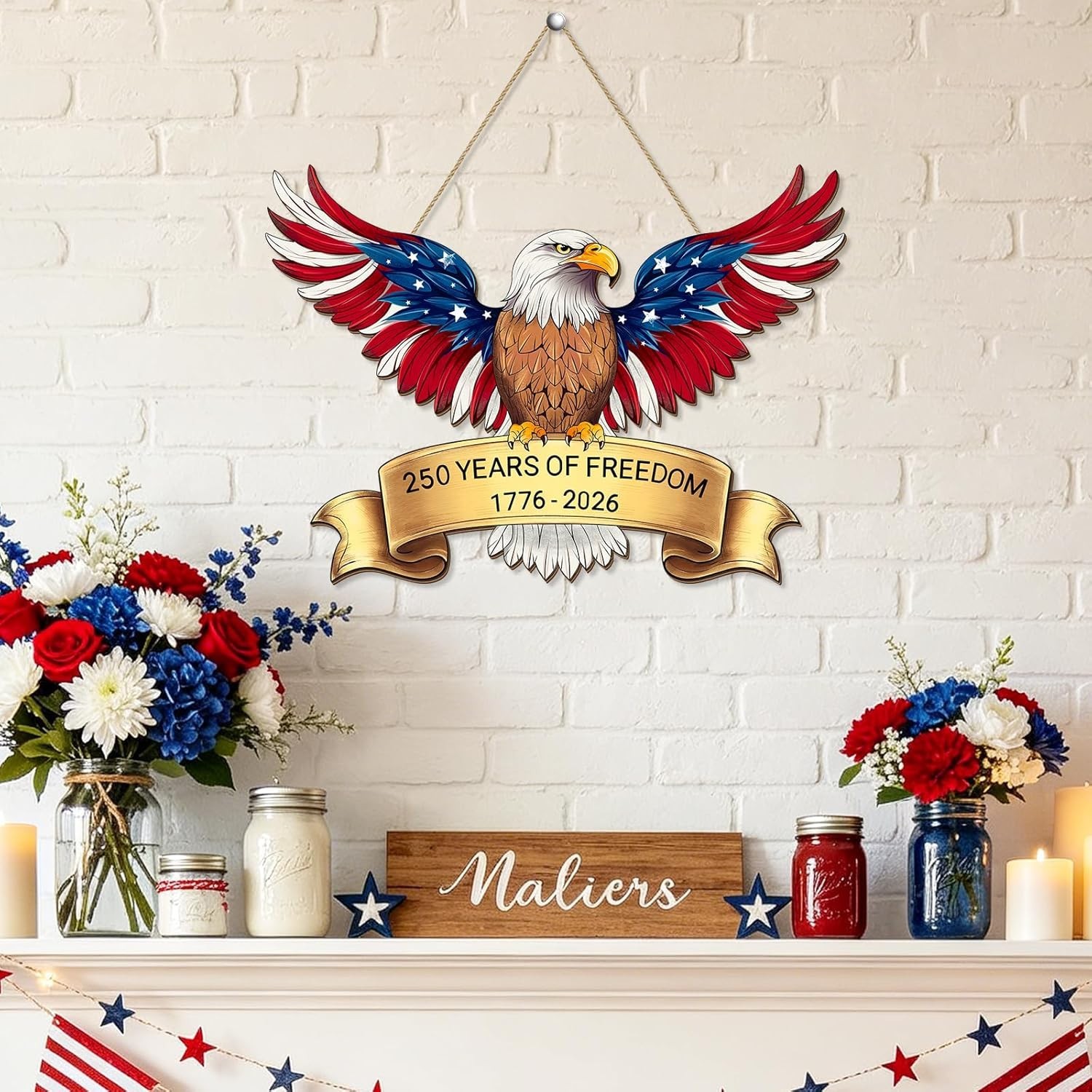 250th Anniversary 4th of July Door Sign, American Eagle 1776-2026 Wreath Patriot