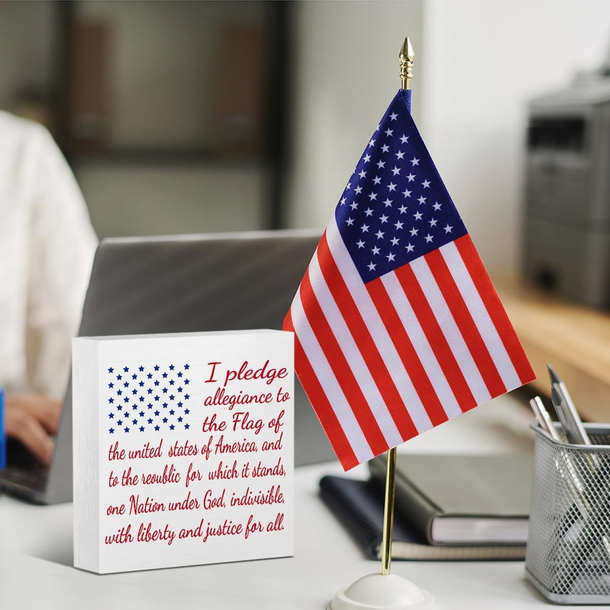I Pledge Allegiance Wooden Box Sign 4th Of July Patriotic USA Flag Table Decor