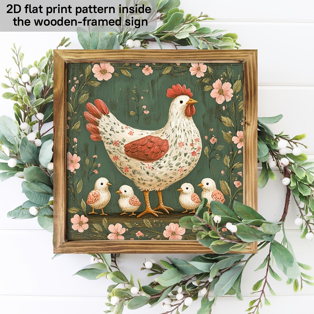 Antique Farm Hen Baby Chicks Pink Blossom Floral Living Room Wall Art Plaque