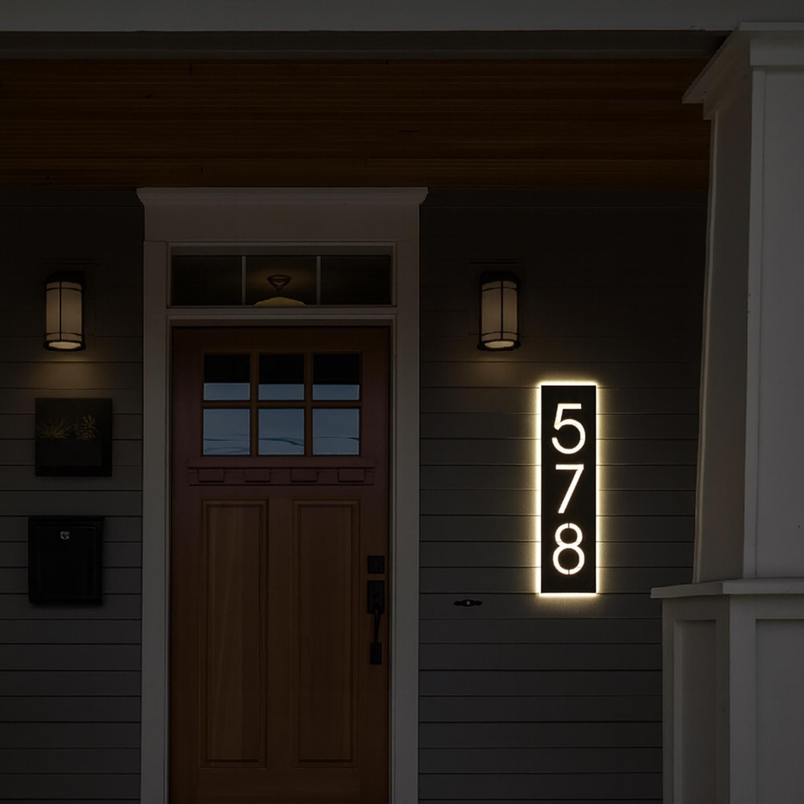Personalized Vertical LED House Number Sign Modern Address Plaque Outdoor Decor