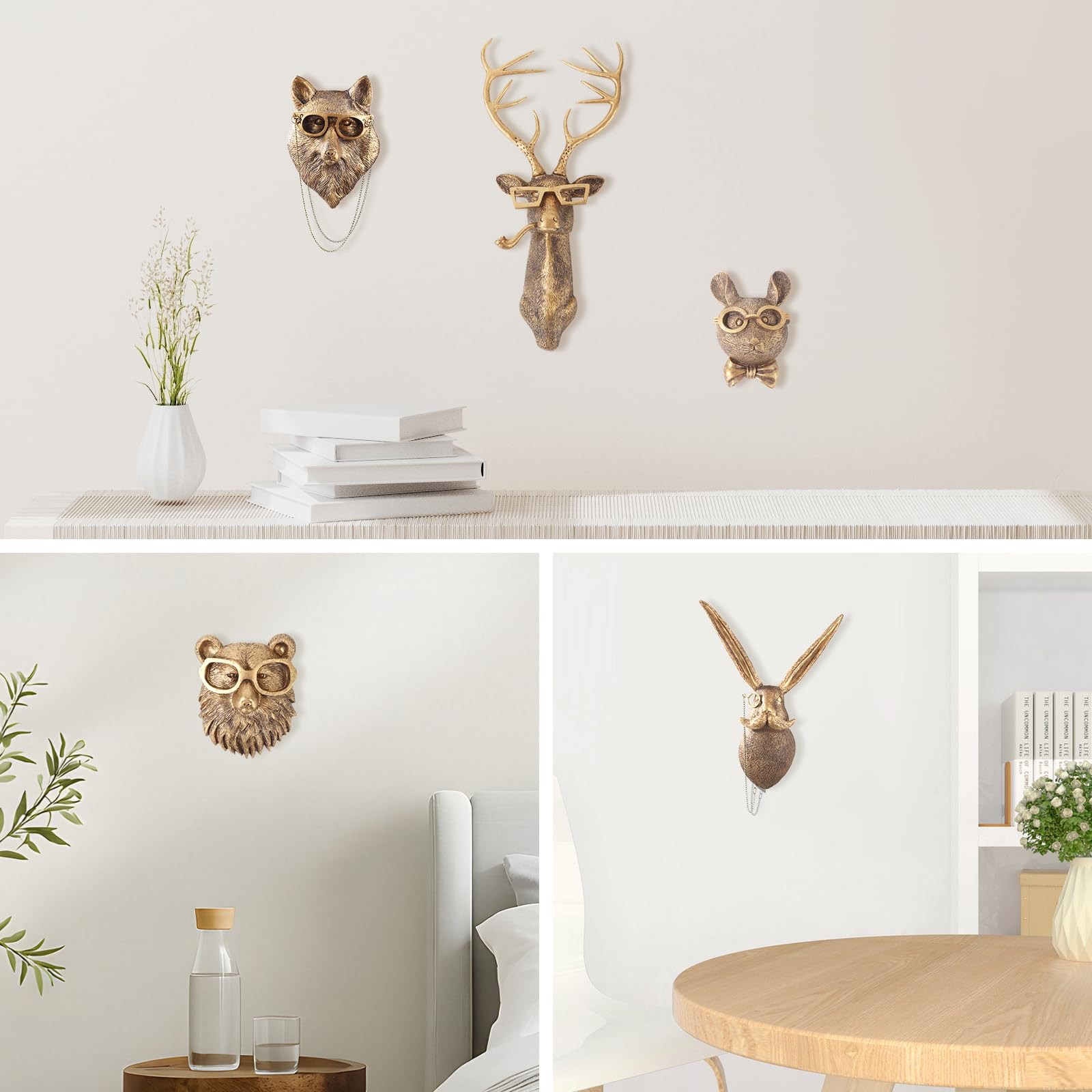 5 PCS Animal Head Wall Decor Gold Sculpture Modern Office Bedroom Art Mount