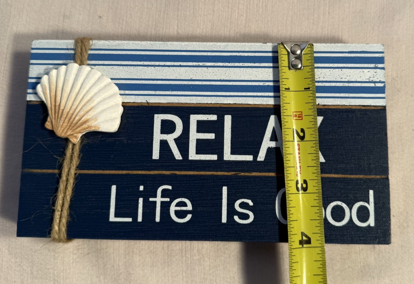 Relax Life is Good Beach Theme Free Standing Plaque w Clam Shell – Nautical