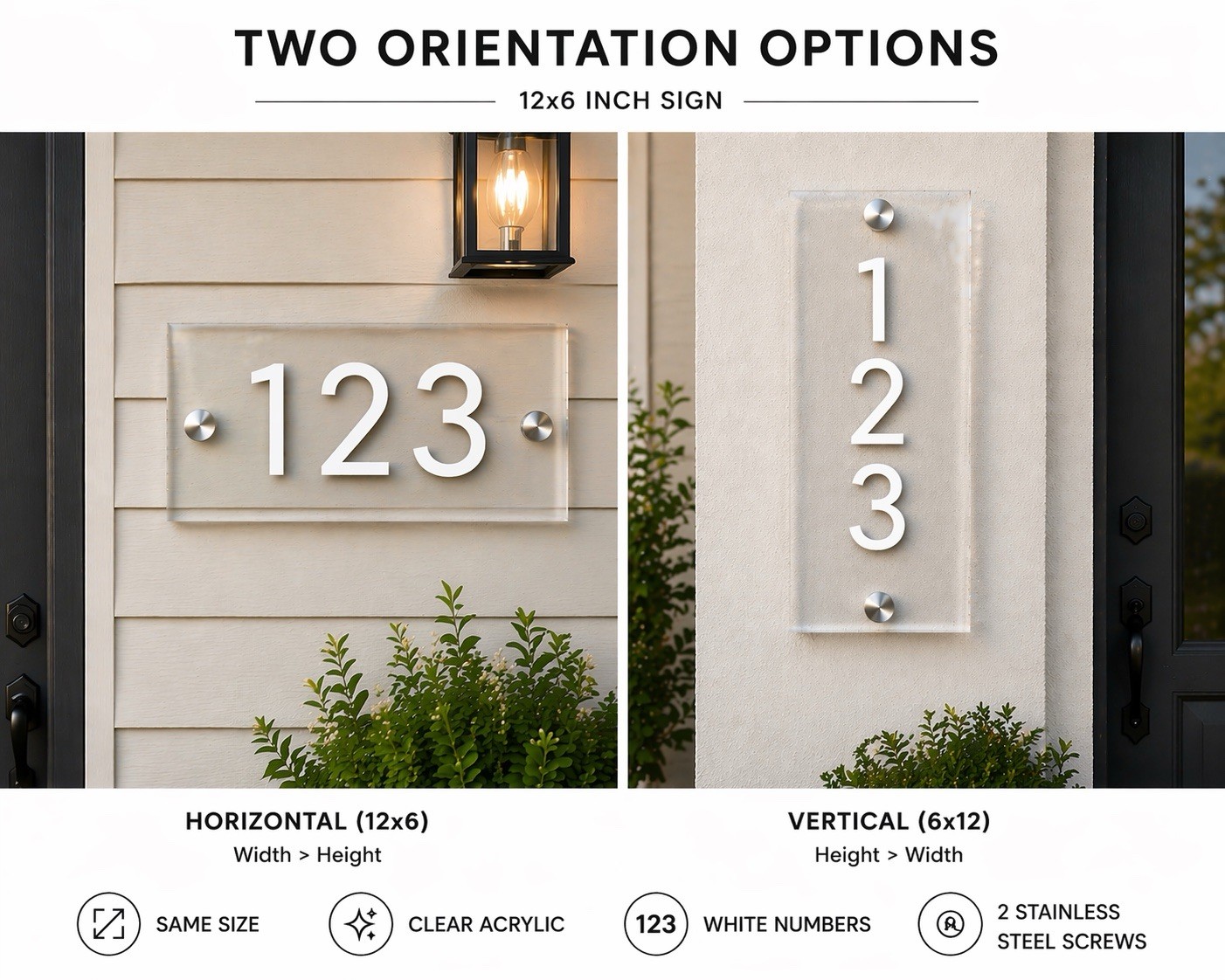Custom House Number Sign Acrylic Address Plaque Modern Outdoor Sign 12×6 20×6 US