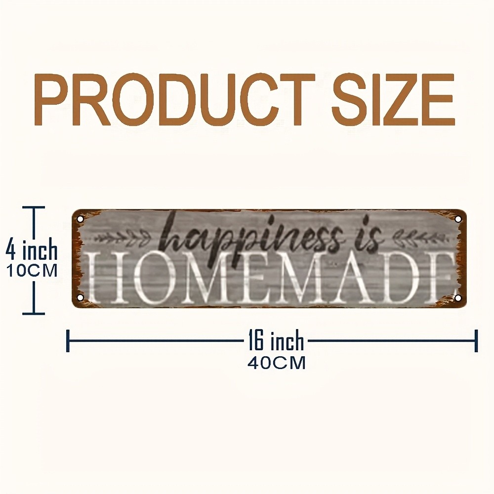 Vintage Metal Wall Art Sign “Happiness is Homemade” Rustic White 4×16″