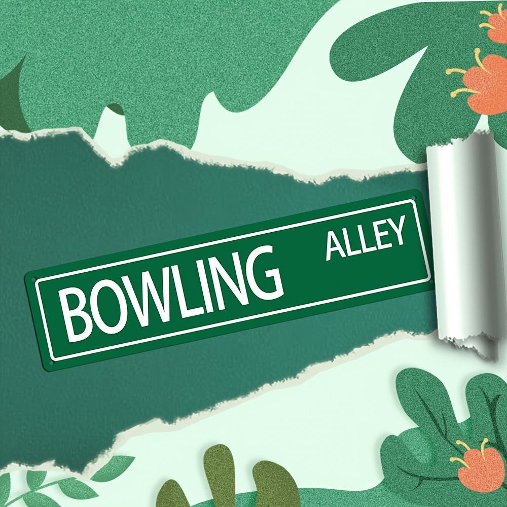 Vintage Aluminum Bowling Sign 10x40cm Green White 2D Flat