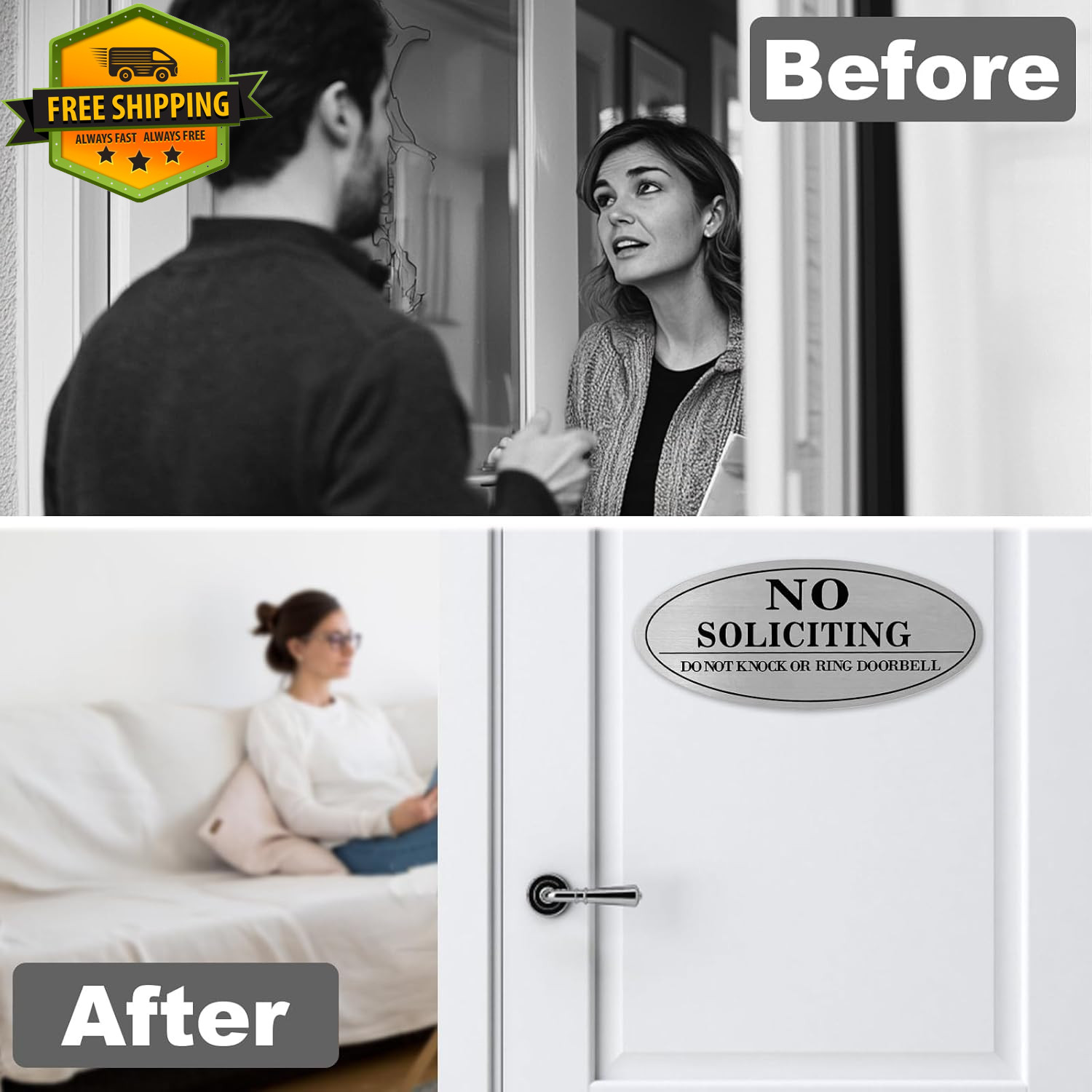 2 Pack No Soliciting Signs Metal Front Door Sticker Do Not Knock Ring Bell Sign