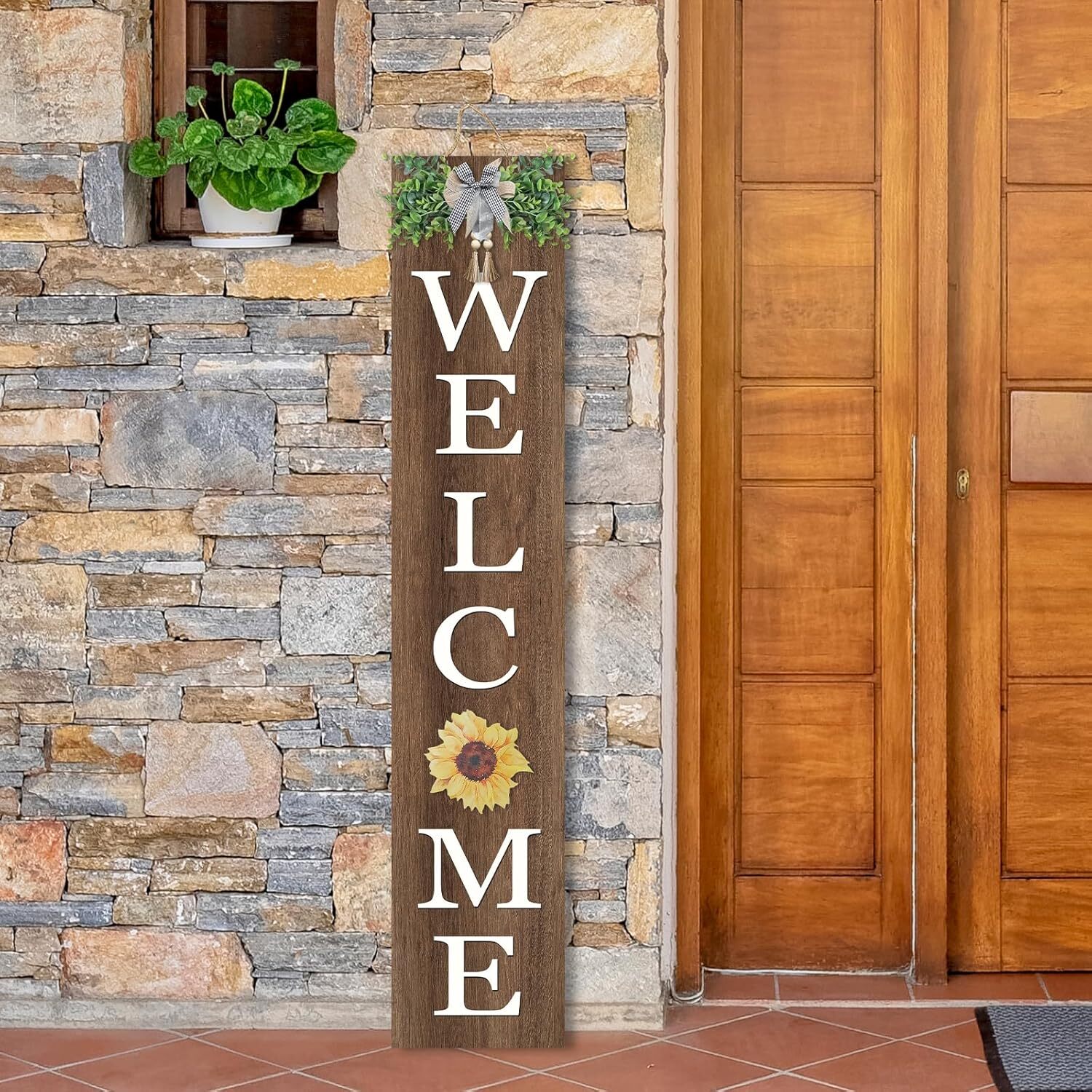 Interchangeable Welcome Sign for Front Porch Standing 47″X8″ Outdoor Large Wood