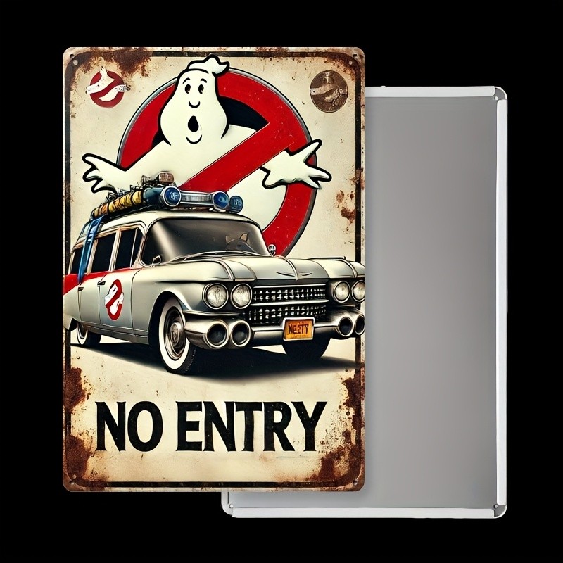 1pc Retro Ghostbusters Tin Metal Signs – “No Entry” Vintage Tin Wall Decor with