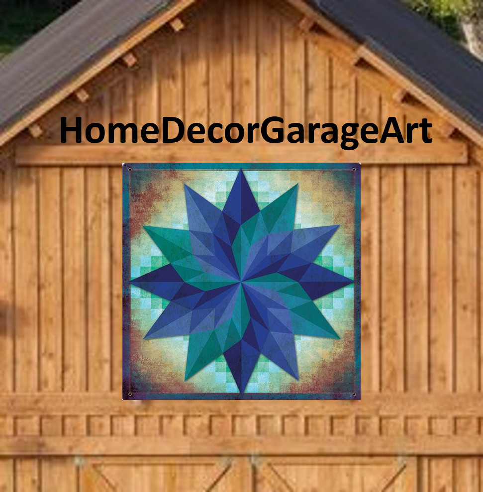 Barn Quilt Art Metal Sign, Dahlia Pinwheel, Dutch Amish Design, 9 Sizes