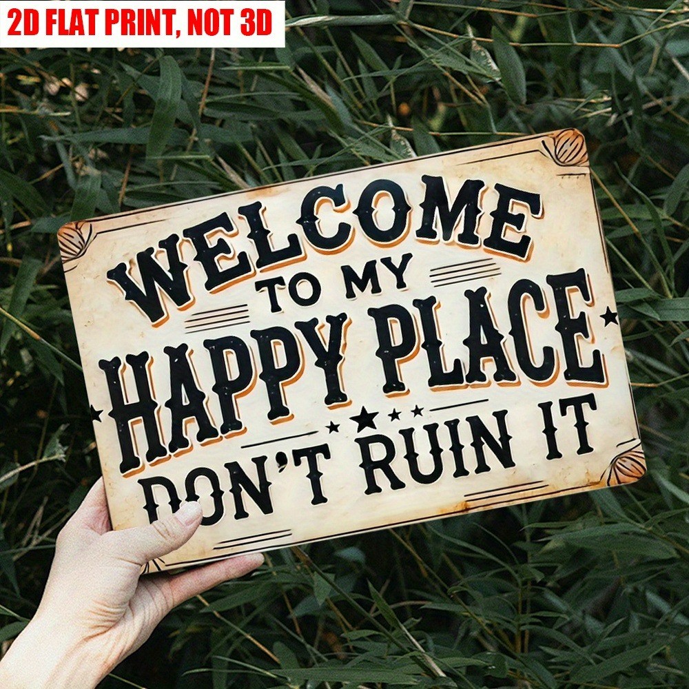 Rustic Welcome Sign Vintage Metal Tin Wall Art Welcome to My Happy Place Cozy