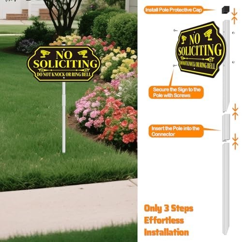 No Soliciting Sign with Stake for House – Adjustable Height Heavy Duty Aluminum