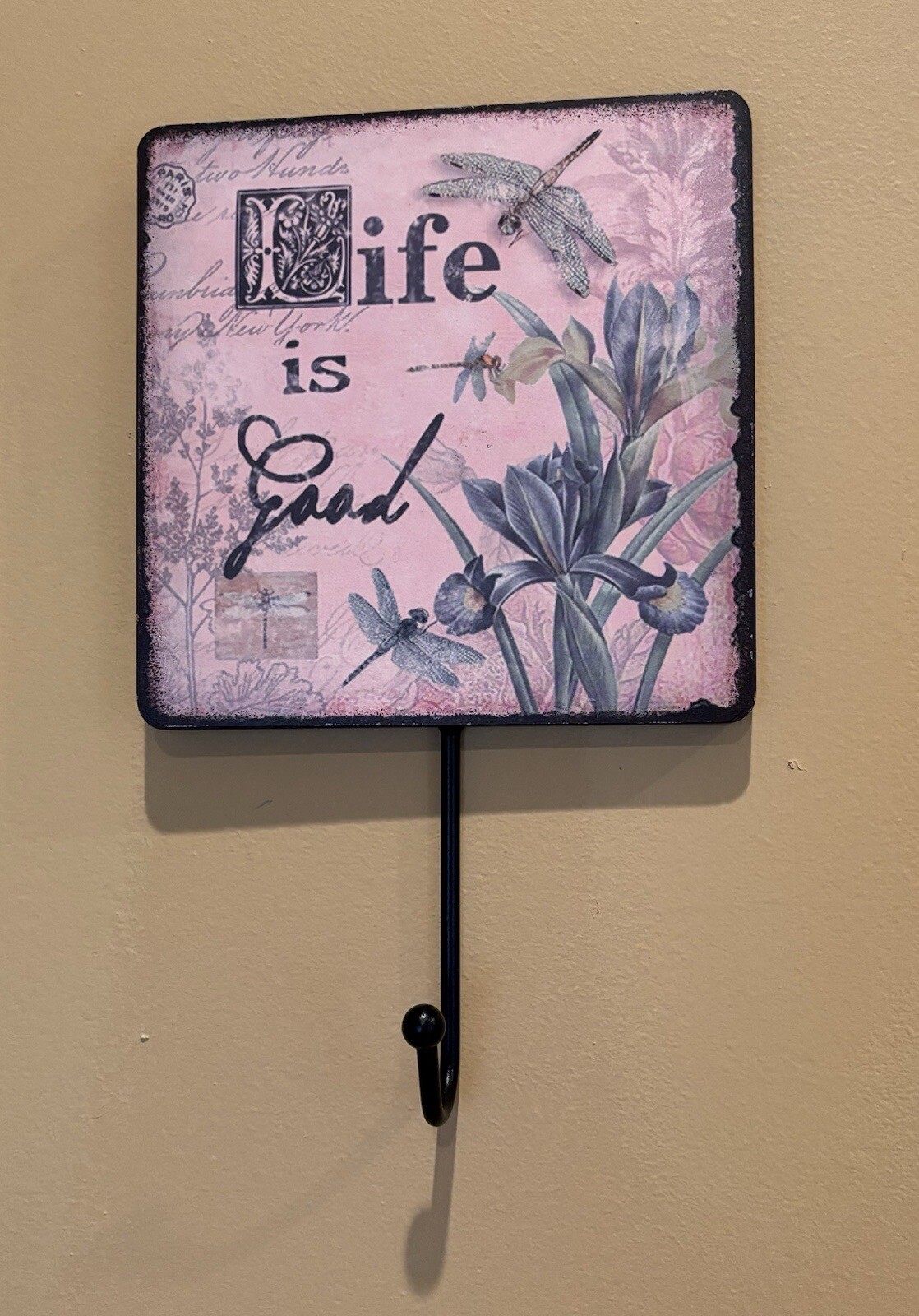 NEW Life is Good Wood & Painted Wall Plaque w Coat Hook