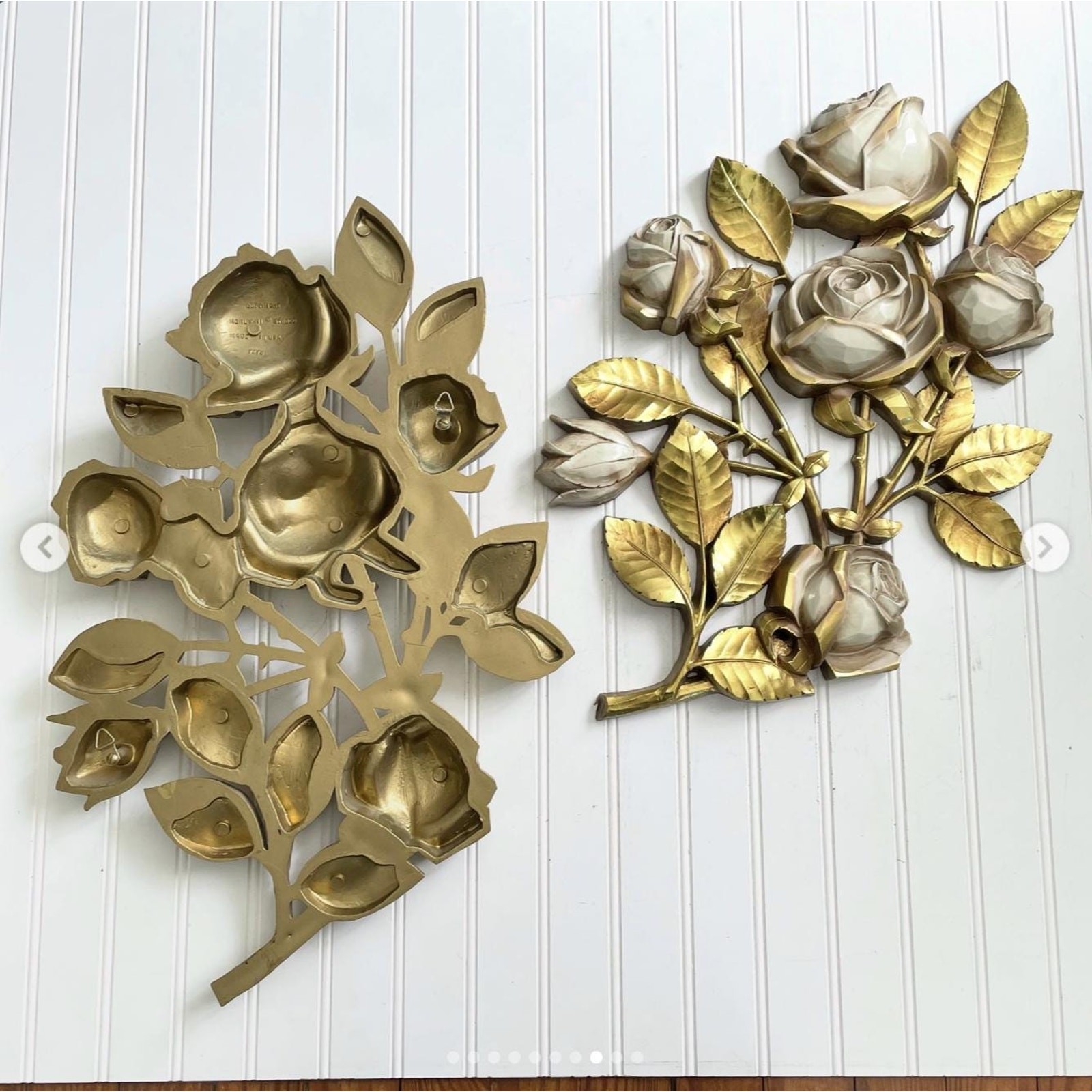 Vintage MCM Wall Hanging Roses Flower Plaque Resin Plastic Home Decor Syroco x2