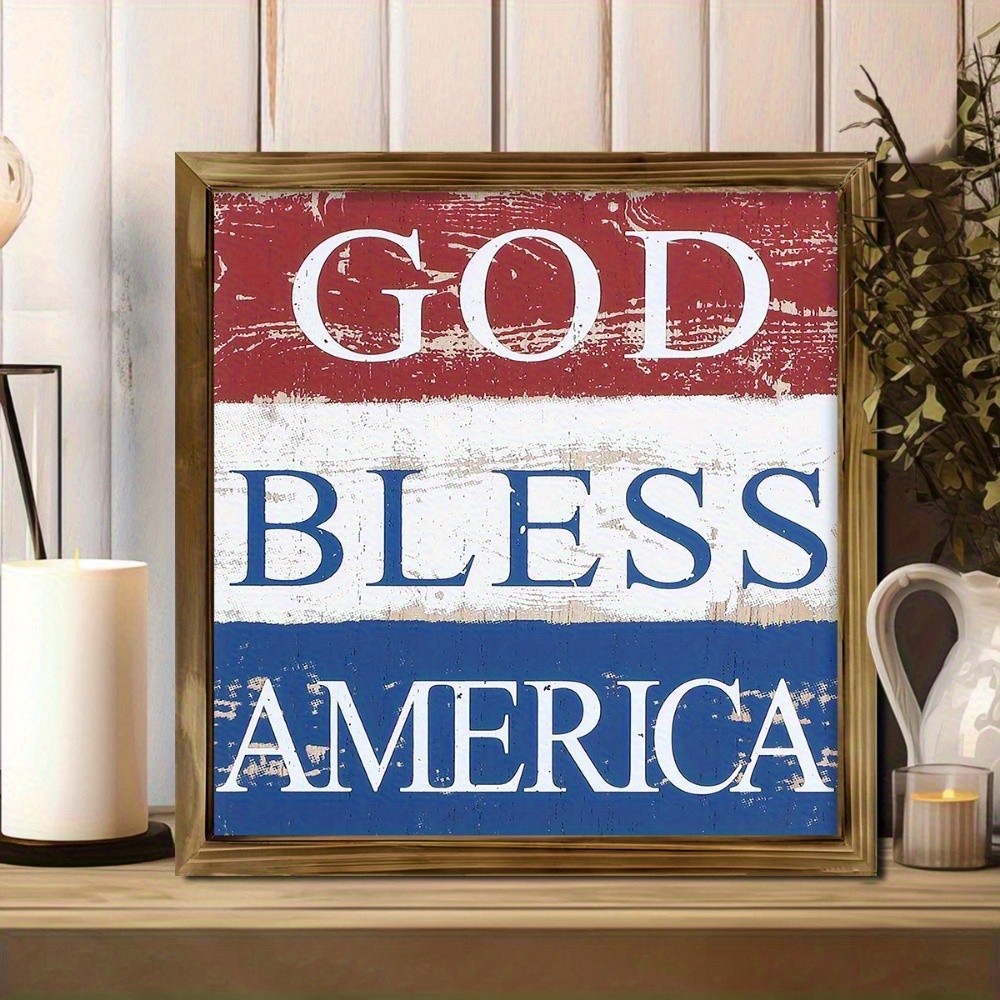 God Bless America Wooden Plaque 4th of July Patriotic Independence Day Decor