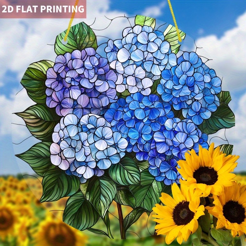 Hydrangea Suncatcher Round Acrylic Home Decor Gifts 8*8in