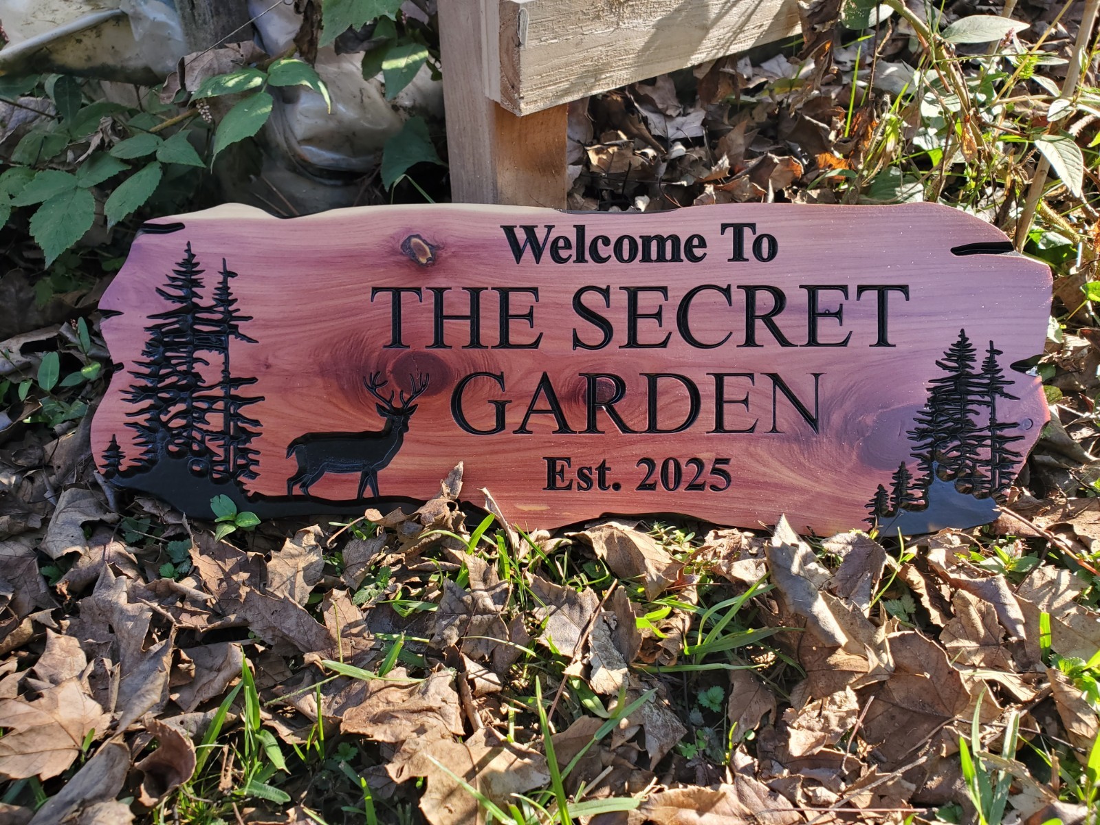 Custom Dear Sign Carved Wood Name Mountain Lake Home House Outdoor Plaque