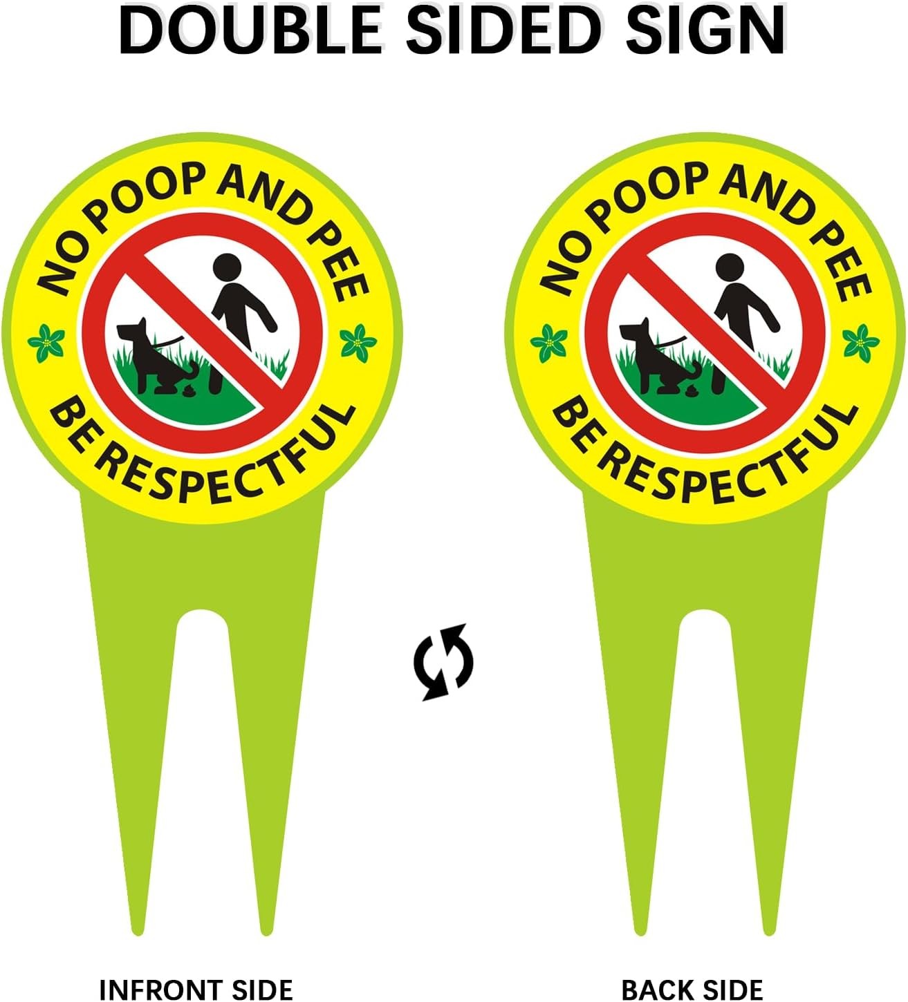 2 Pack No Dog Poop Sign Double Sided Be Respectful Lawn Yard Warning Outdoor